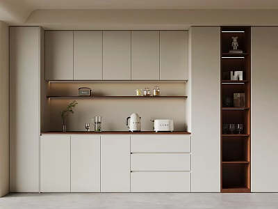 Modern Storage Cabinet Interior With White Cabinets Drawers Open Shelves And Decorative Items 3d model