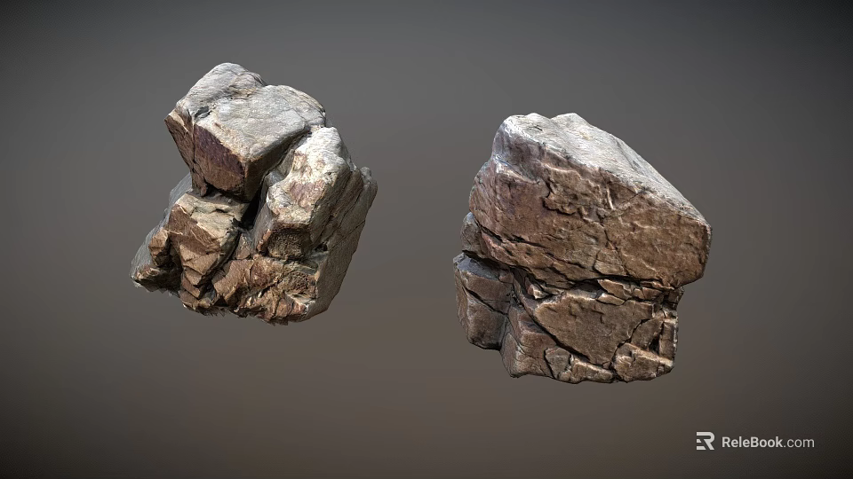 Two Natural Rough Textured Stone Blocks With Decorative Building Material Features 3d model 
