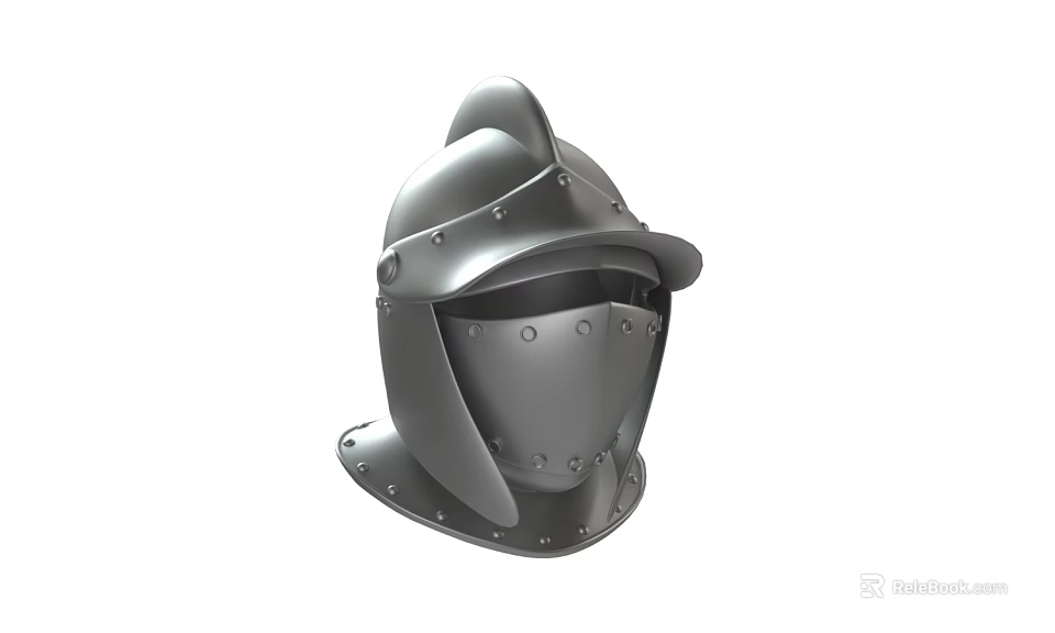 Medieval Knight Helmet With Metal Construction Riveted Details And Face Guard 3d model 