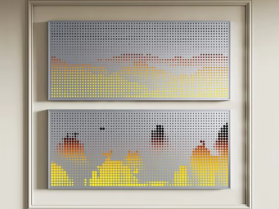 Carved Wall Art Paintings Featuring Perforated Patterns and Yellow Orange Gradient 3d model
