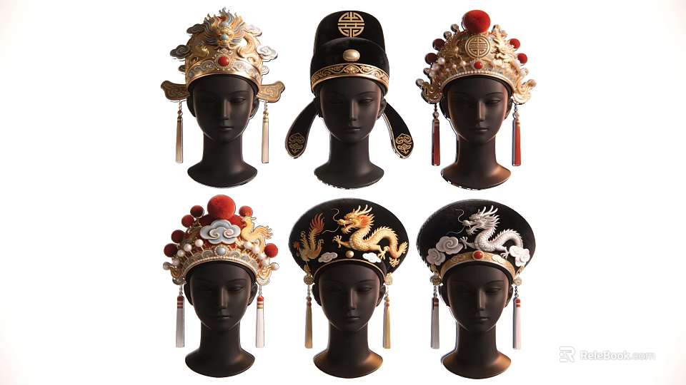 Traditional Chinese Headdress Ornaments With Dragon Patterns Jewelry And Tassels Decor 3d model 