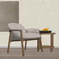 Minimalist Single Sofa With Wooden Frame White Cushion And Side Table Fruit Bowl
