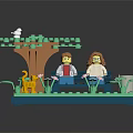 Lego Park Bench With Two People Sitting Tree Cat And Trash Can