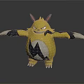 Yellow Cartoon Character 3D Model With Black Lightning Mark Spiked Ears And Extended Arms