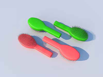 Colorful Green And Red Hair Combs With Ergonomic Handles For Daily Use 3d model