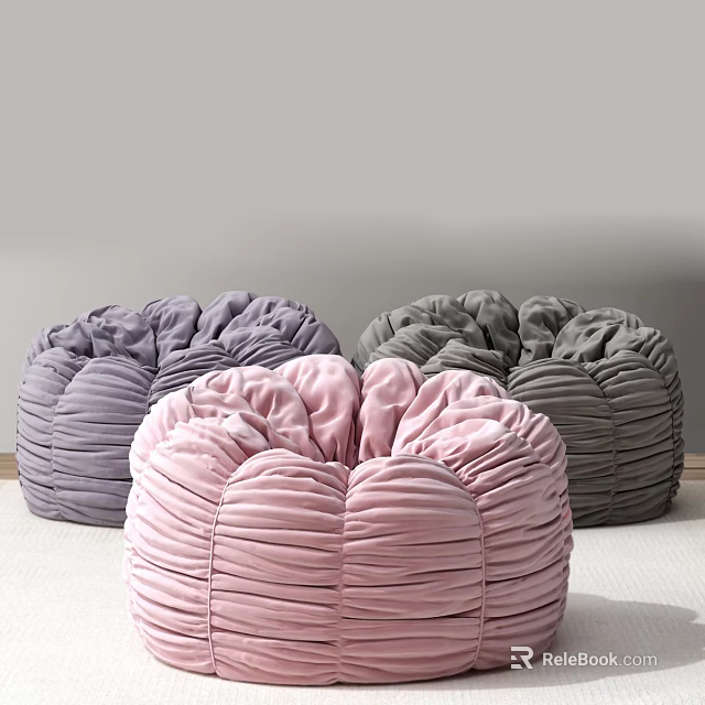 Velvet Pleated Lazy Sofa in Purple Pink Gray Colors for Comfortable Seating 3d model 