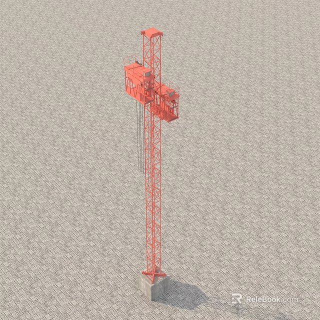 Red Construction Elevator With Tall Tower Structure For Building Construction Sites 3d model