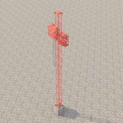 Red Construction Elevator With Tall Tower Structure For Building Construction Sites 3d model