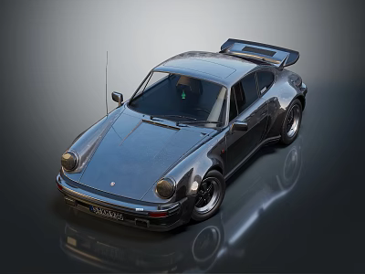 Vintage Silver Gray Sports Car With Rear Spoiler Black Wheels And Shiny Body 3d model