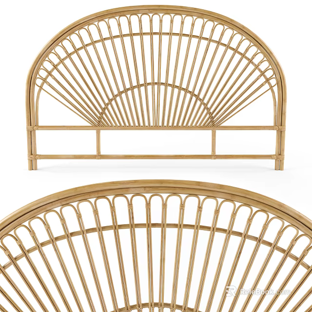 Golden Rattan Headboard With Scalloped Design For Modern Bedroom Decor 3d model 