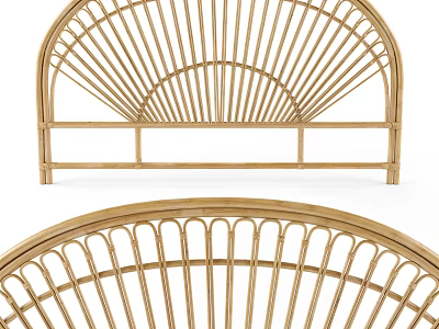 Golden Rattan Headboard With Scalloped Design For Modern Bedroom Decor 3d model