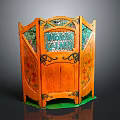 Decorative Household Screen With Wooden Frame Stained Glass Panels And Floral Patterns