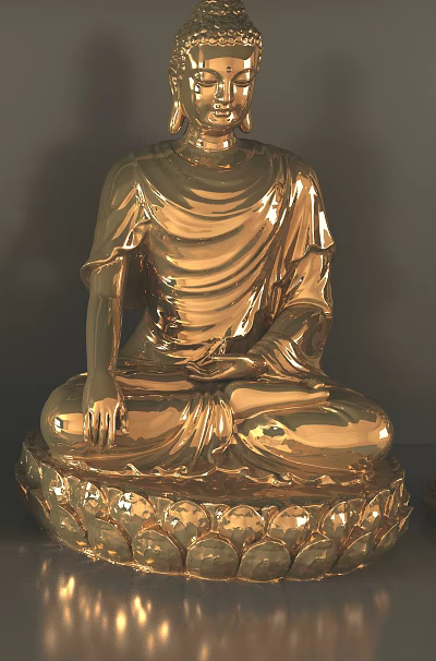 Golden Buddha Sculpture Carving With Sitting Posture And Detailed Drapery Design 3d model