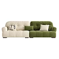 Beige Green and Orange Two Seater Sofas with Decorative Pillows in Living Room
