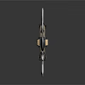 Ornate Fantasy Weapon Featuring Decorative Spikes Black Gold Purple Accents and Intricate Patterns
