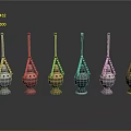 Various Colored Decorative Metal Lanterns With Intricate Designs And Reflections