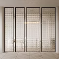 Modern Glass Room Divider Interior Design With Black Frame Square Pattern 3d model
