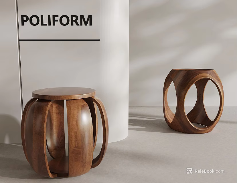 Poliform Modern Decorative Wooden Stools With Circular Hollow Ring Structure 3d model