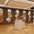 Chinese Style Public Office Space Interior Design With Open Layout Wooden Decor And Circular Ornaments