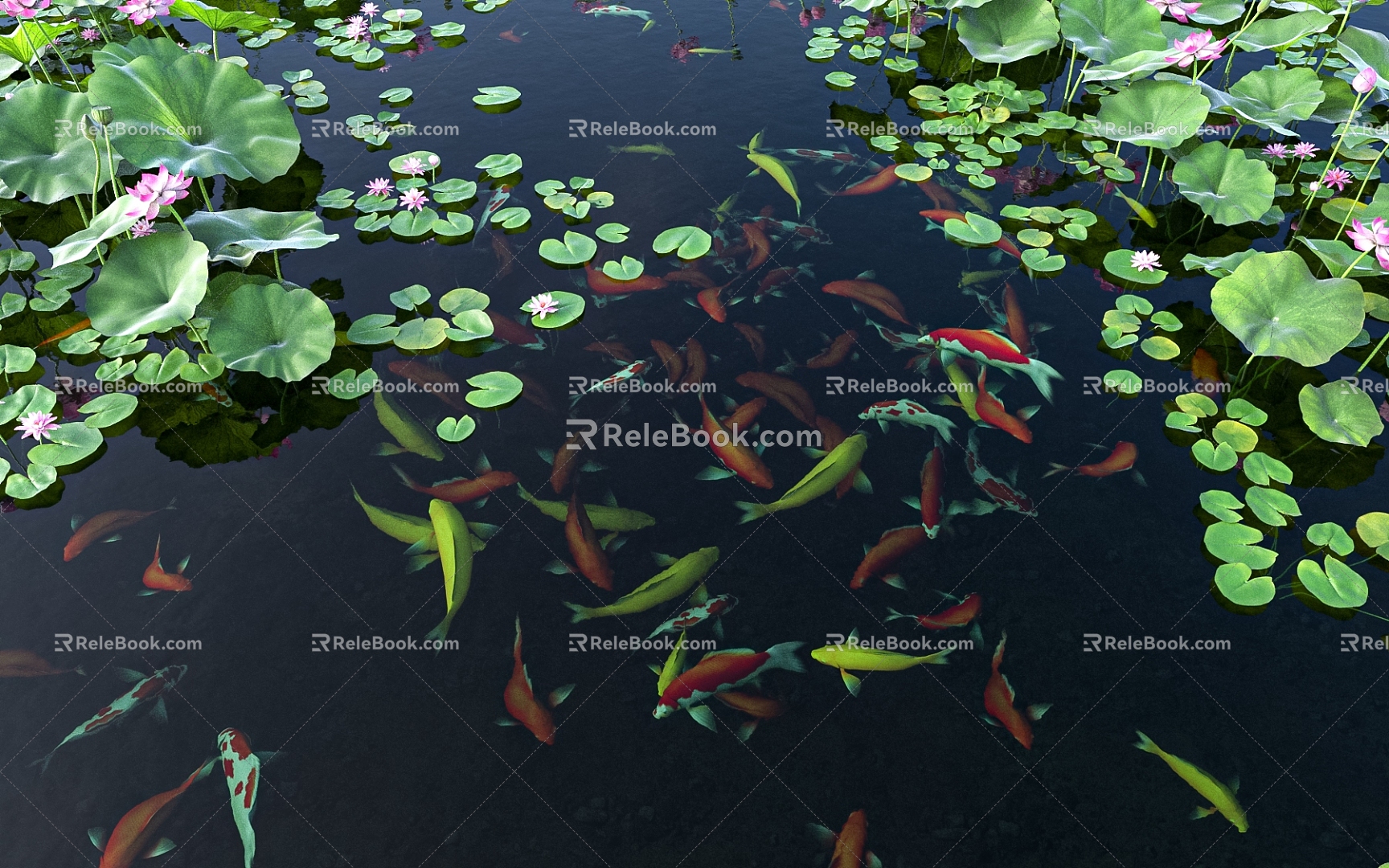 Modern Carp Waterscape Ornamental Carp Lotus 3d model