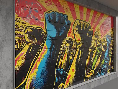 Vibrant Background Wall Mural with Colorful Raised Fists and Bold Artistic Design 3d model