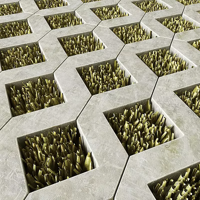 Hexagonal Concrete Grid Ground Surface With Lush Grass In Each Cell 3d model