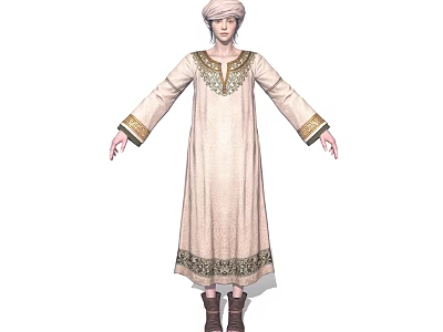 Middle Eastern Character In Embroidered Robe With Golden Accents And Desert Falcon Perched 3d model