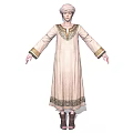Middle Eastern Character In Embroidered Robe With Golden Accents And Desert Falcon Perched