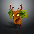 Cartoon Deer Character With Wooden Antlers Green Leaves And Glowing Eyes