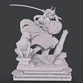 Game Movie Character Wearing Cloak Holding Sword with Feline Statue and Tree Trunk