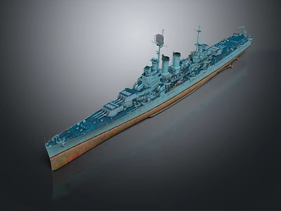 Detailed Blue Hull Warship Model With Superstructure Turrets And Naval Equipment 3d model