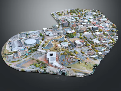 Birds Flying Over Detailed Urban Model in Aerial View with Parks and Buildings 3d model