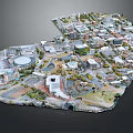 Birds Flying Over Detailed Urban Model in Aerial View with Parks and Buildings
