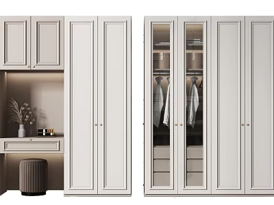 Modern White Wardrobe Interior Design With Glass Doors Hanging Area And Drawers 3d model