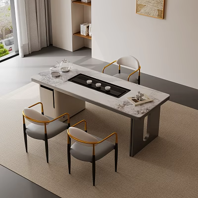 Modern Marble Top Table And Chair Set With Gold Accents For Living Area 3d model