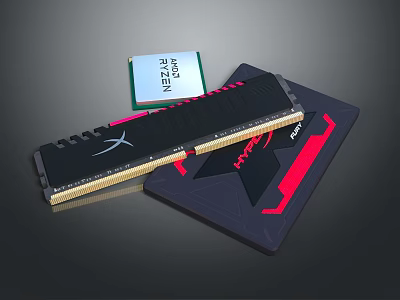 High Performance Computer RAM Module and CPU Chip with Red Heat Spreader and Green Substrate 3d model