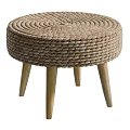 Natural Woven Rope Stool With Round Seat And Wooden Legs Design