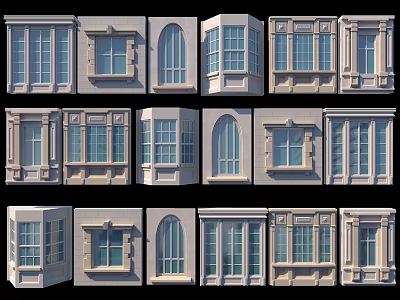 Various Architectural Window Designs With Different Frame Styles And Shapes 3d model