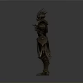 Man in Spiked Helmet and Ornate Dark Armor with Extended Arms