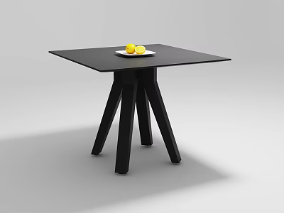 Modern Square Black Coffee Table With Geometric Wooden Legs And Lemon Fruit Plate 3d model