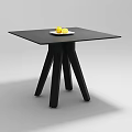 Modern Square Black Coffee Table With Geometric Wooden Legs And Lemon Fruit Plate
