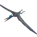 Prehistoric Pterosaur Flying With Large Wings Long Beak And Blue Head