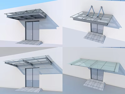 Modern Glass Canopy Design For Building Entrance With Metal Frame Structure 3d model
