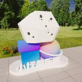 Creative Garden Ornaments Featuring White Dice Colorful Blocks And Rainbow Sphere In Park
