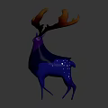 Fantastical Purple And Blue Deer Character With Large Antlers And Glowing Spots In Mystical Style