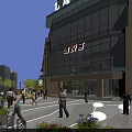 Vibrant Modern Commercial Street With Trees Parked Cars Pedestrians And Shop Lighting