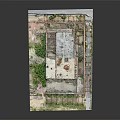 Industrial Building Model With Rusted Metal Frames Damaged Roof And Green Plants