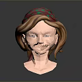 3D Model of a Woman with Brown Hair and Red Green Patterned Headscarf