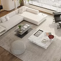 Elegant Modern Living Room With White L Shaped Sofa And Marble Top Coffee Table Set