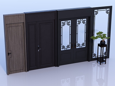 Chinese-style entrance door and interior door green plant combination model